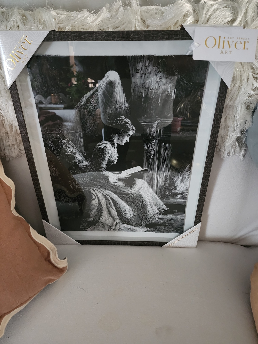 Wall Hanging Black & White Angel Reading Print
